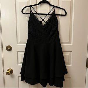 Rue 21 black party dress, lace top with v neck.